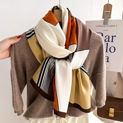 Women’s Soft Polyester Winter Scarf – Oversized Wool-Cotton Feel Wrap for Elegant Autumn and Winter Layering