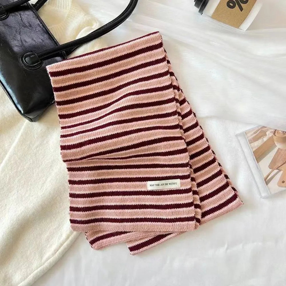 Women’s Striped Knitted Winter Scarf – Soft Neck Wrap with Classic Ribbed Texture