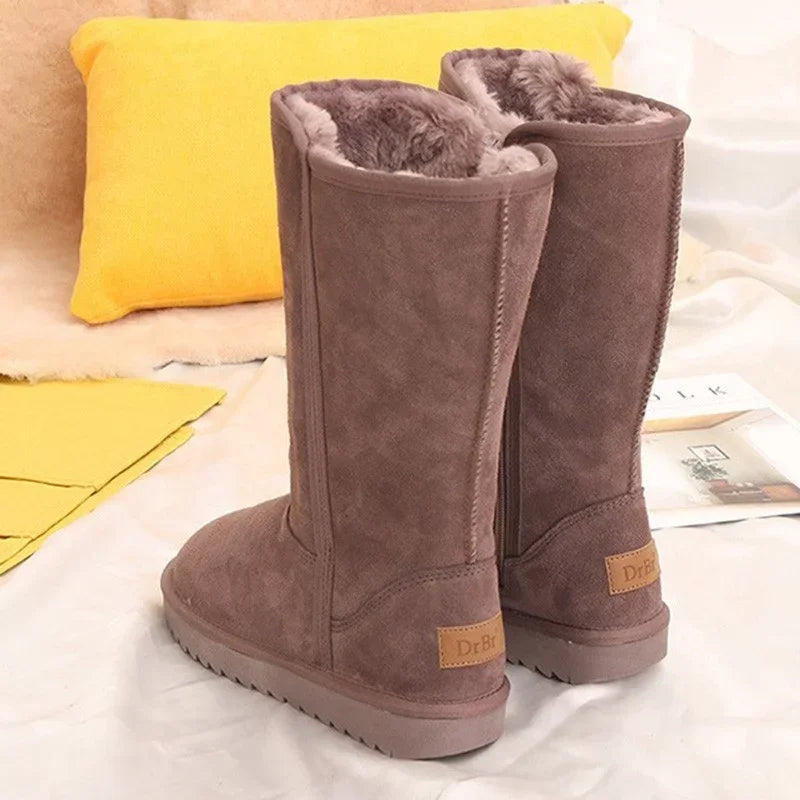 Women’s Genuine Leather Knee-High Snow Boots – Waterproof Fur-Lined Winter Boots