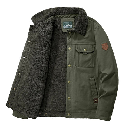 Men’s Sherpa-Lined Utility Jacket – Warm Button-Front Coat with Multi-Pocket Design