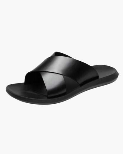 Men’s Minimal Cross-Strap Sandals – Flexible Slip-On Slides for Spring and Summer