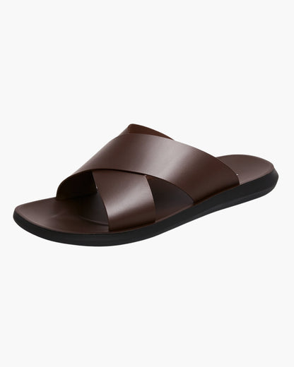 Men’s Minimal Cross-Strap Sandals – Flexible Slip-On Slides for Spring and Summer