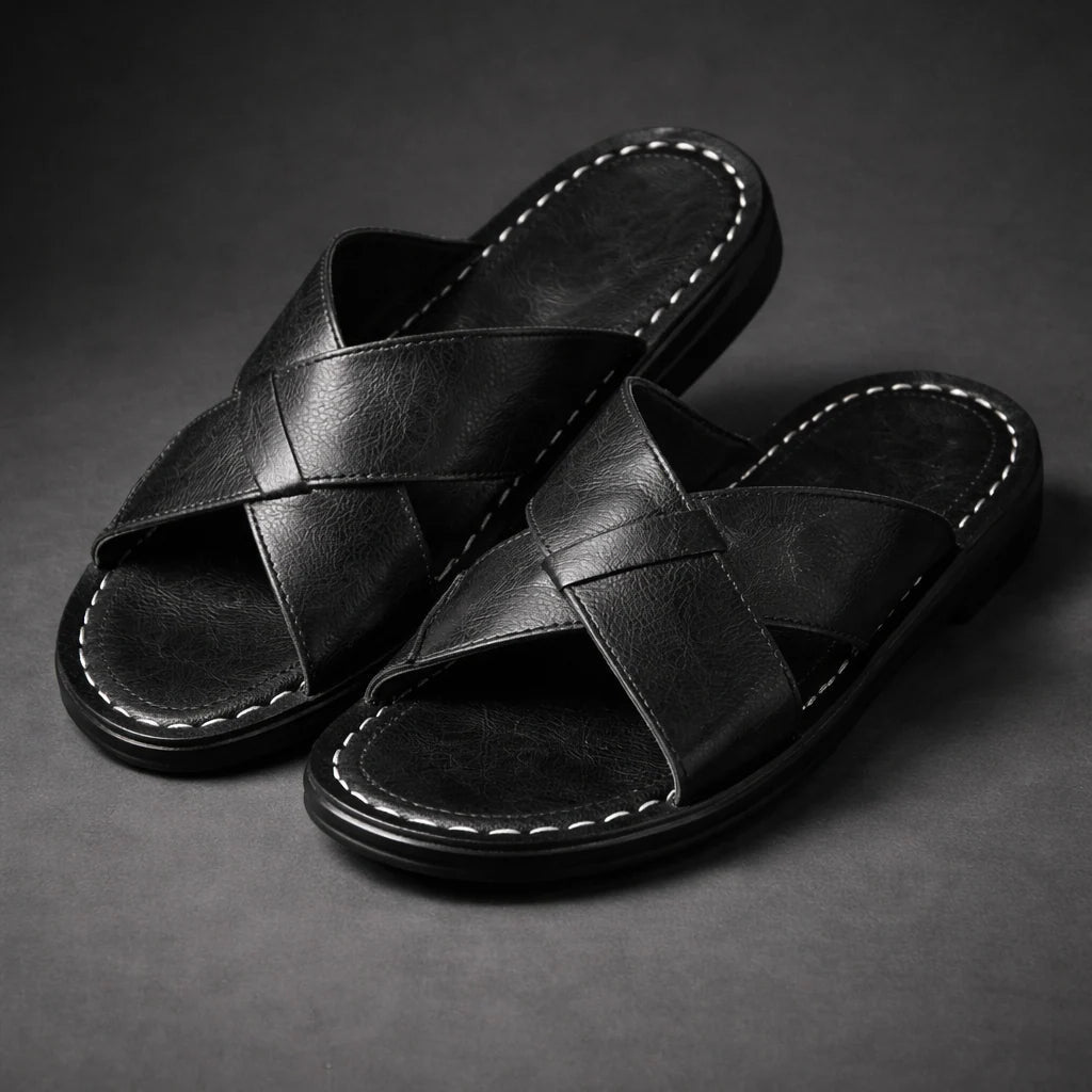 Men’s Cross-Strap Slide Sandals – Slip-On Summer Footwear for Holidays and Everyday Wear