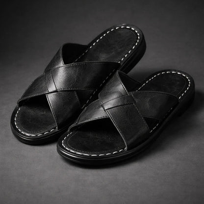 Men’s Cross-Strap Slide Sandals – Slip-On Summer Footwear for Holidays and Everyday Wear