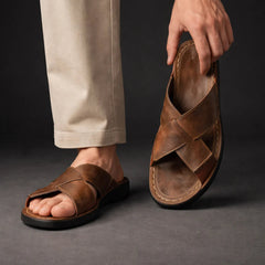 Men’s Cross-Strap Slide Sandals – Slip-On Summer Footwear for Holidays and Everyday Wear