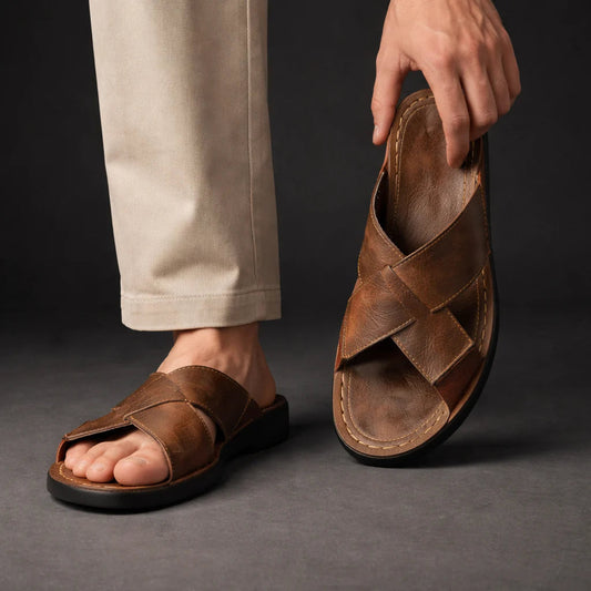 Men’s Cross-Strap Slide Sandals – Slip-On Summer Footwear for Holidays and Everyday Wear