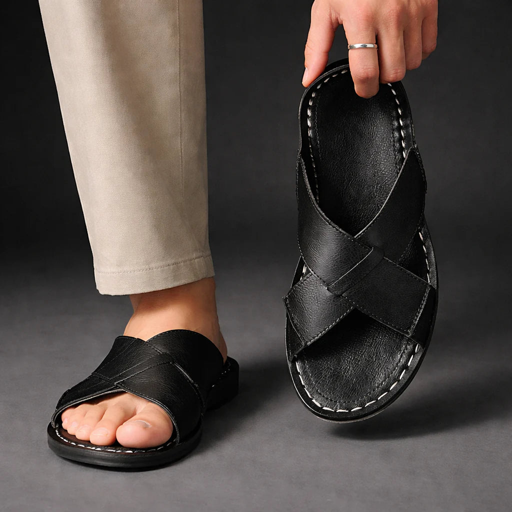 Men’s Cross-Strap Slide Sandals – Slip-On Summer Footwear for Holidays and Everyday Wear