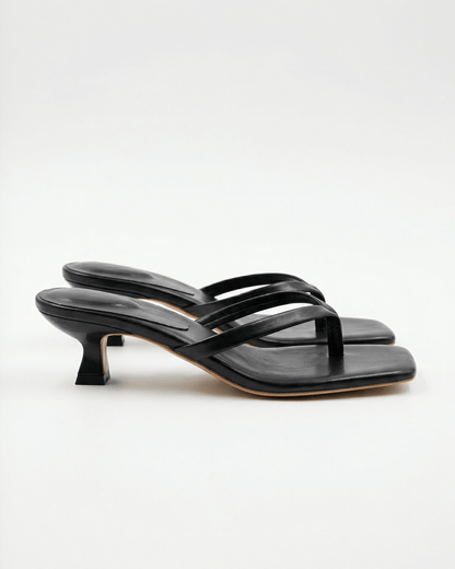 Women’s Kitten Heel Mule Sandals – Minimal Square-Toe Slip-Ons for Smart Casual and Evening Wear
