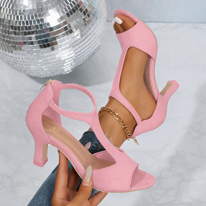 Women’s Suede Ankle-Strap Sandals – Stable Mid-Heel Style for Evening Wear