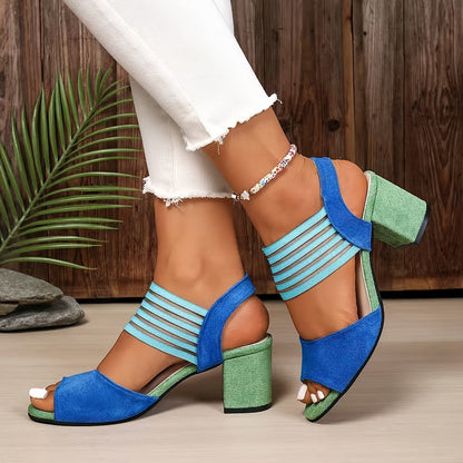 Women’s Elastic Strap Block Heel Sandals – Comfortable Open-Toe Style for Spring and Summer