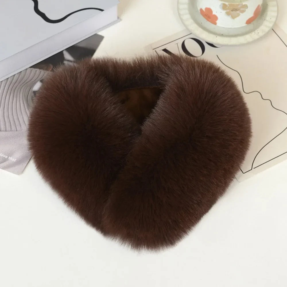 Women’s Faux Fur Neck Scarf – Plush Cross-Over Winter Wrap with Soft Thickened Finish