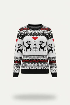 Women’s Holiday Pattern Sweater – Playful Crew Neck Knit for Christmas Events