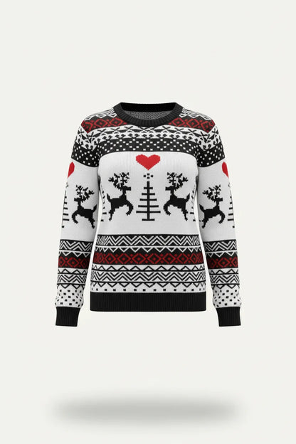 Women’s Holiday Pattern Sweater – Playful Crew Neck Knit for Christmas Events