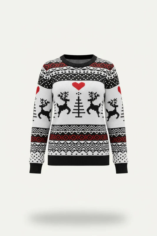 Women’s Holiday Pattern Sweater – Playful Crew Neck Knit for Christmas Events
