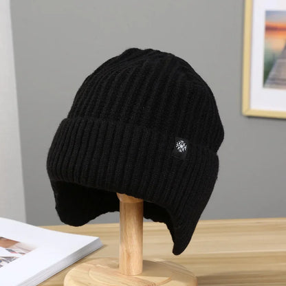 Unisex Ribbed Winter Beanie – Plush-Lined Knit Hat with Extended Ear Coverage