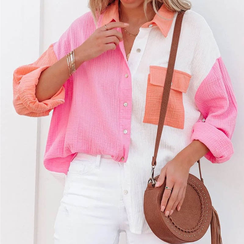 Women’s Oversized Collared Shirt – Breathable Cotton-Blend Style for Warm Days
