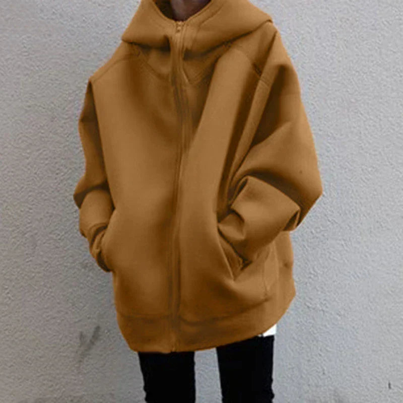 Women’s Oversized Zip-Up Hoodie – Roomy Hooded Jacket for Casual Cold-Weather Layering