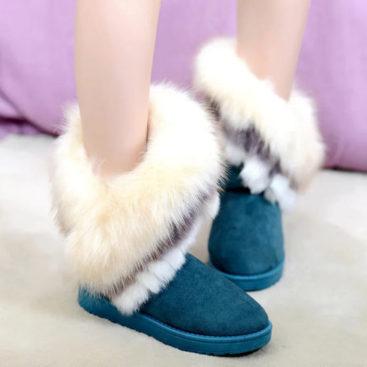 Women’s Faux-Fur Lined Winter Boots – Suede-Look Slip-On Snow Boots for Everyday Cold-Weather Wear
