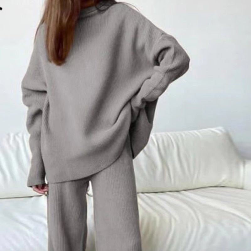 Women’s Oversized Knit Top and Wide-Leg Trouser Set – Relaxed Two-Piece Loungewear