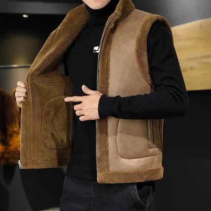 Men’s Sherpa Fleece Winter Vest – Reversible Stand-Collar Sleeveless Zip-Up Gilet for Warm Casual Layering