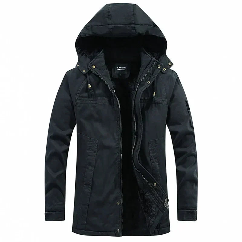 Men’s Fleece-Lined Hooded Winter Parka – Windproof Utility Jacket for Everyday Cold-Weather Wear