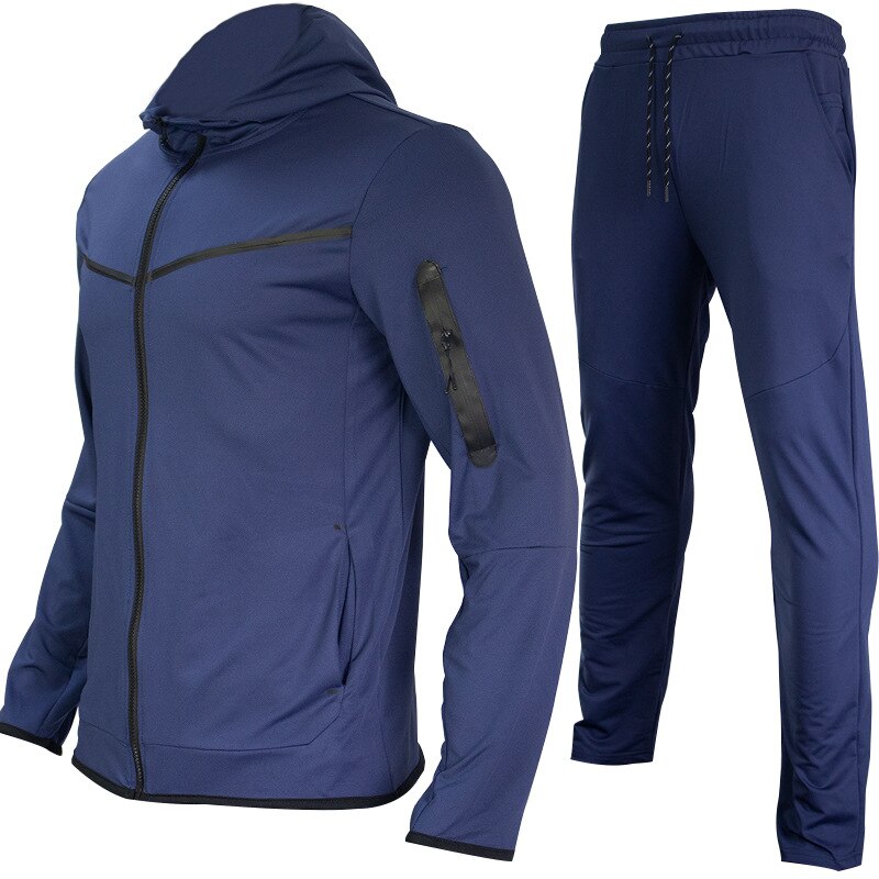 Men’s Performance Two-Piece Tracksuit – Hooded Zip-Up Jacket with Tapered Drawstring Jogger Trousers