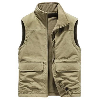 Men’s Reversible Fleece Vest – Multi-Pocket Sleeveless Winter Layer with High Stand Collar