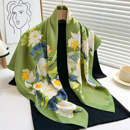Women’s Satin-Feel Square Scarf – Lightweight Printed Head and Neck Wrap for Elegant All-Season Styling