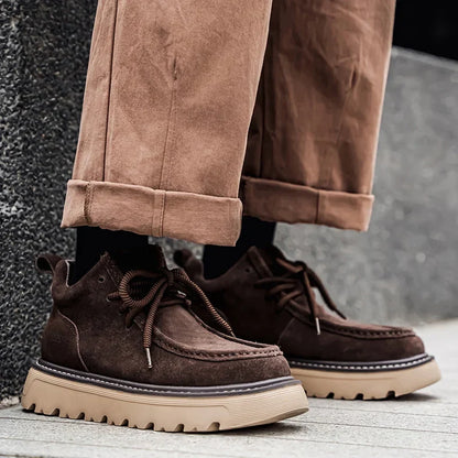 Men’s Suede Lace-Up Ankle Boots – Retro Casual Boots with Chunky Gripped Sole