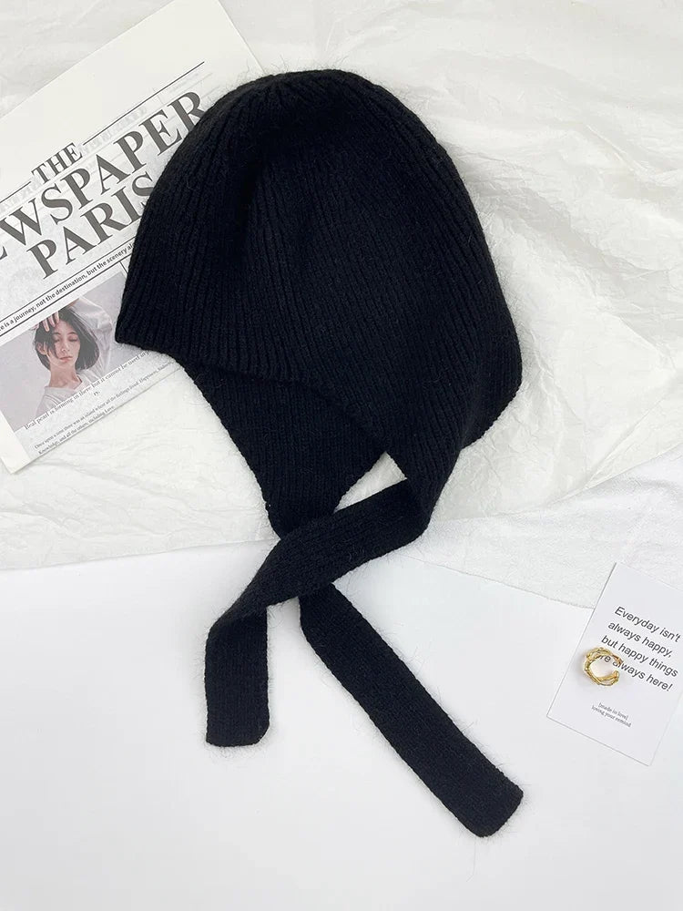 Women’s Knitted Earflap Winter Hat – Soft Tie-Up Cold-Weather Beanie with Ear Protection