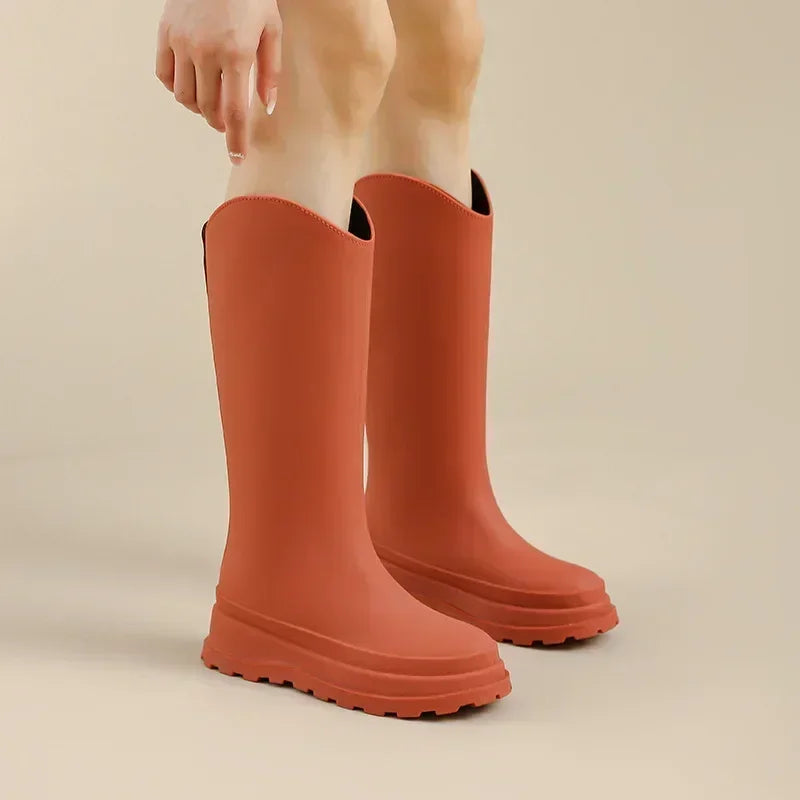 Women’s Plush-Lined Knee-High Rain Boots – Waterproof Rubber Boots with Non-Slip Chunky Sole
