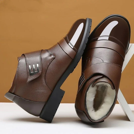 Men’s Fleece-Lined Winter Ankle Boots – Warm Hook-and-Loop Smart Casual Outdoor Shoes