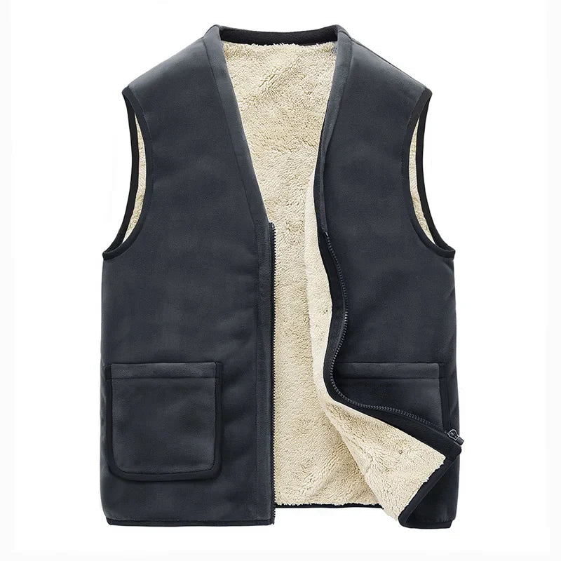 Men’s Fleece-Lined Winter Vest – Warm Sleeveless Zip-Up Layer with Practical Pockets