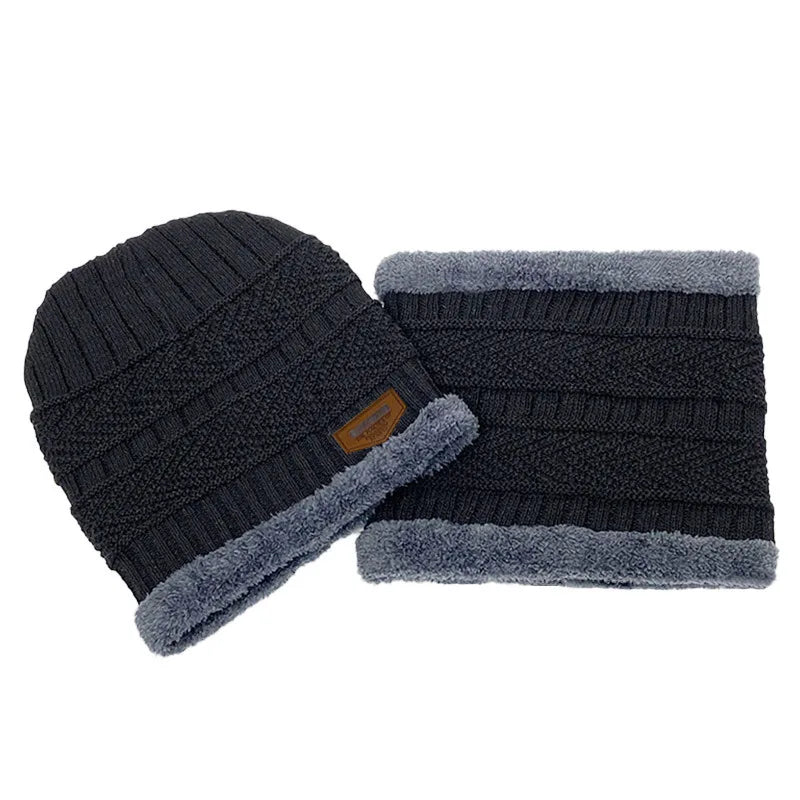 Unisex Plush-Lined Knit Beanie Set – Winter Hat with Matching Neck Warmer