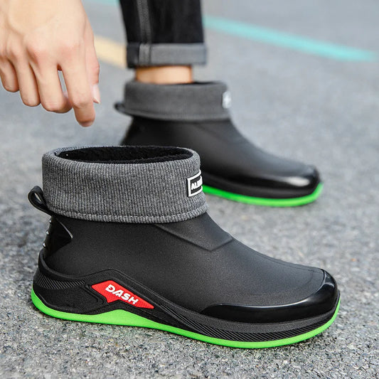 Men’s Waterproof Winter Rain Boots – Cotton-Lined Anti-Slip Outdoor Shoes