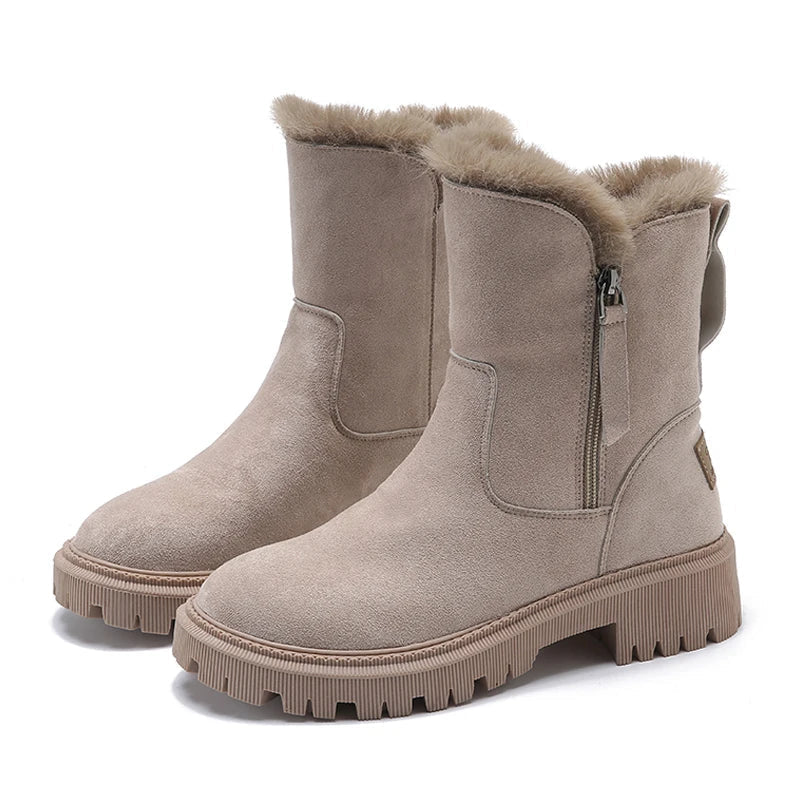 Women’s Suede Snow Boots – Warm Platform Winter Boots with Plush Lining and Gripped Sole