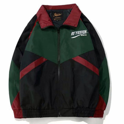 Men’s Colour-Block Bomber Jacket – Embroidered Zip-Up Layer with Retro Sportswear Styling