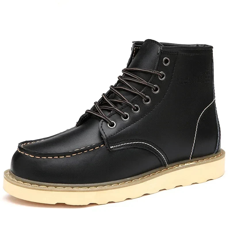 Men’s Fur-Lined Leather Snow Boots – Water-Resistant Lace-Up Winter Ankle Boots with Anti-Slip Sole