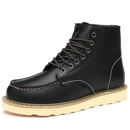 Men’s Fur-Lined Leather Snow Boots – Water-Resistant Lace-Up Winter Ankle Boots with Anti-Slip Sole