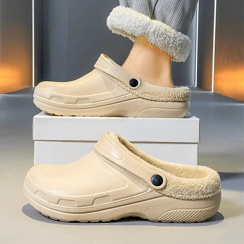 Men’s Plush-Lined Winter Clog Slippers – Warm Wide-Fit Non-Slip Indoor Outdoor House Shoes for Everyday Comfort