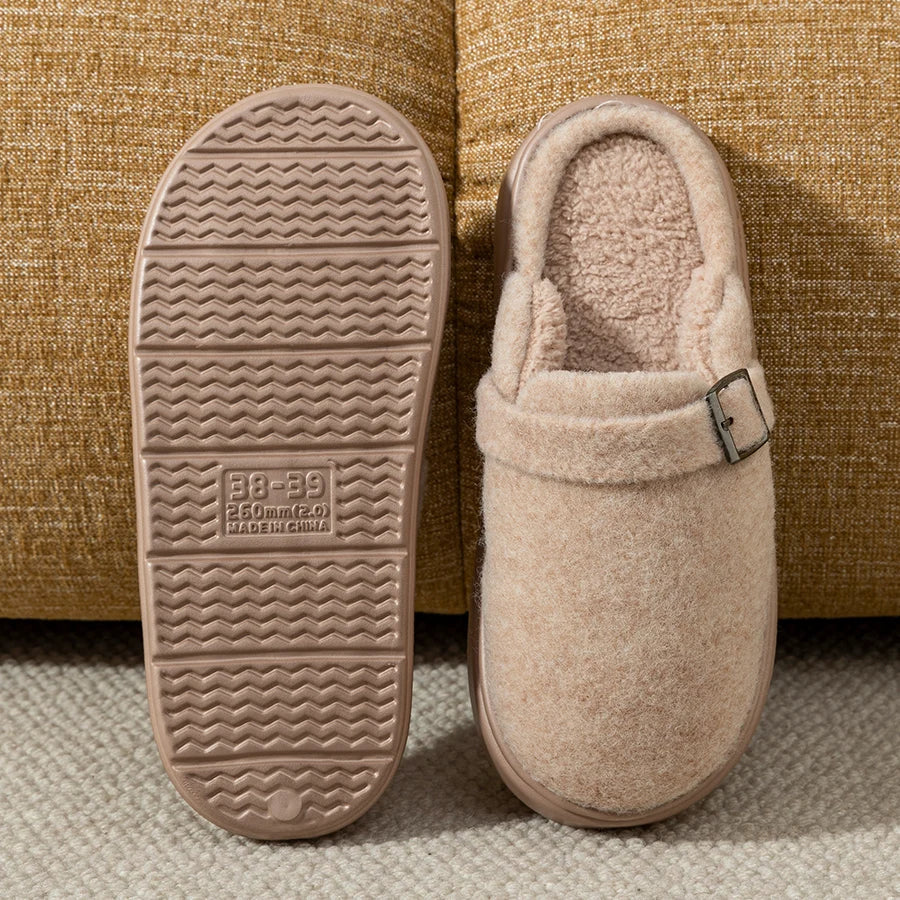 Men’s Buckle Clog Slippers – Warm Fleece-Lined House Shoes with Thick Cushioned Sole