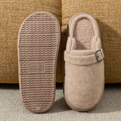 Men’s Buckle Clog Slippers – Warm Fleece-Lined House Shoes with Thick Cushioned Sole