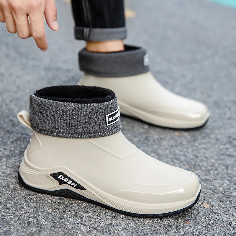 Men’s Waterproof Winter Rain Boots – Cotton-Lined Anti-Slip Outdoor Shoes