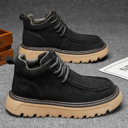 Men’s Suede Lace-Up Ankle Boots – Retro Casual Boots with Chunky Gripped Sole