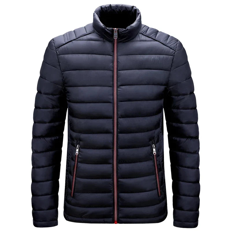 Men’s Lightweight Puffer Jacket – Quilted Zip-Up Winter Coat with Stand Collar and Zipped Pockets