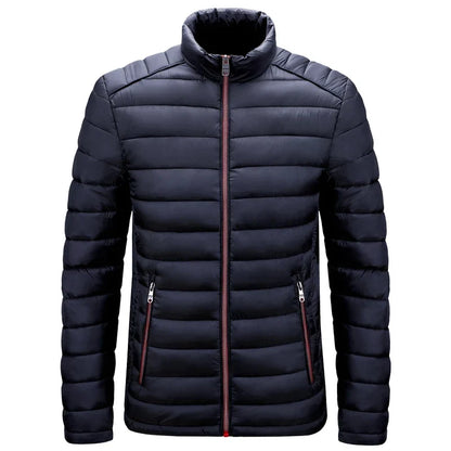 Men’s Lightweight Puffer Jacket – Quilted Zip-Up Winter Coat with Stand Collar and Zipped Pockets