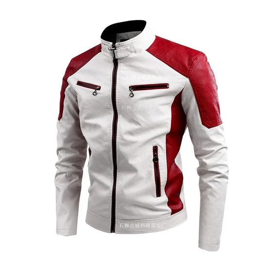 Men’s Faux-Leather Biker Jacket – Panelled Zip-Up Motorcycle Style with Stand Collar