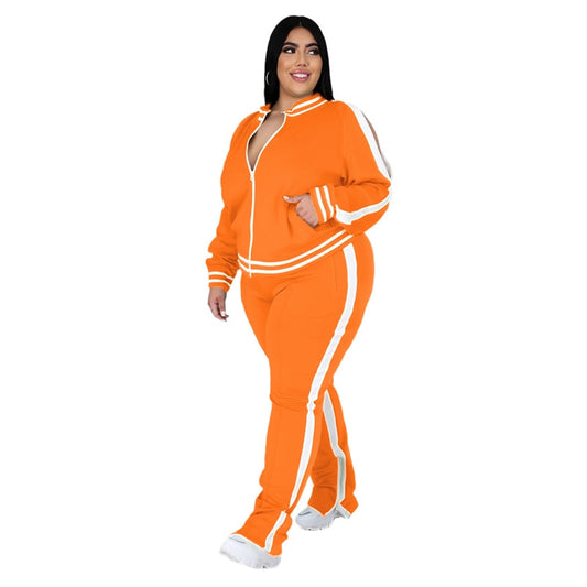 Women’s Contrast Trim Tracksuit Set – Zip-Up Jacket and Joggers for Casual Sporty Wear