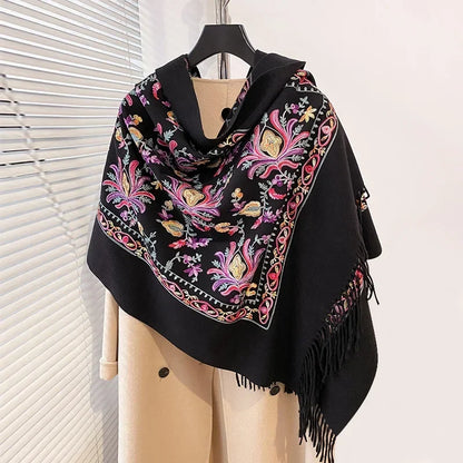 Women’s Soft Printed Winter Scarf – Oversized Fringed Wrap for Elegant Cold-Weather Layering