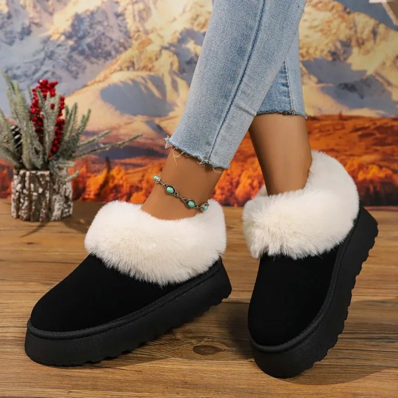 Women’s Faux-Suede Plush-Lined Snow Boots – Slip-On Anti-Slip Thick-Sole Winter Ankle Boots